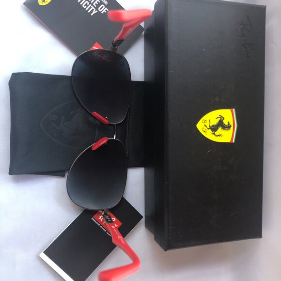 Ray-Ban Ferrari RB8313M-001-87 – Black/Red Sunglasses, Brand New - Picture 8 of 12